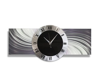 Silver Black Modern Clock, Metal Wall Art, Abstract Sculpture, Contemporary Decor, Unique Clock, Industrial Clock