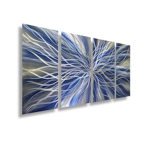 Blue Metal Wall Art Set of 4 Large Decor, Wall Sculpture, Multi Panel ...