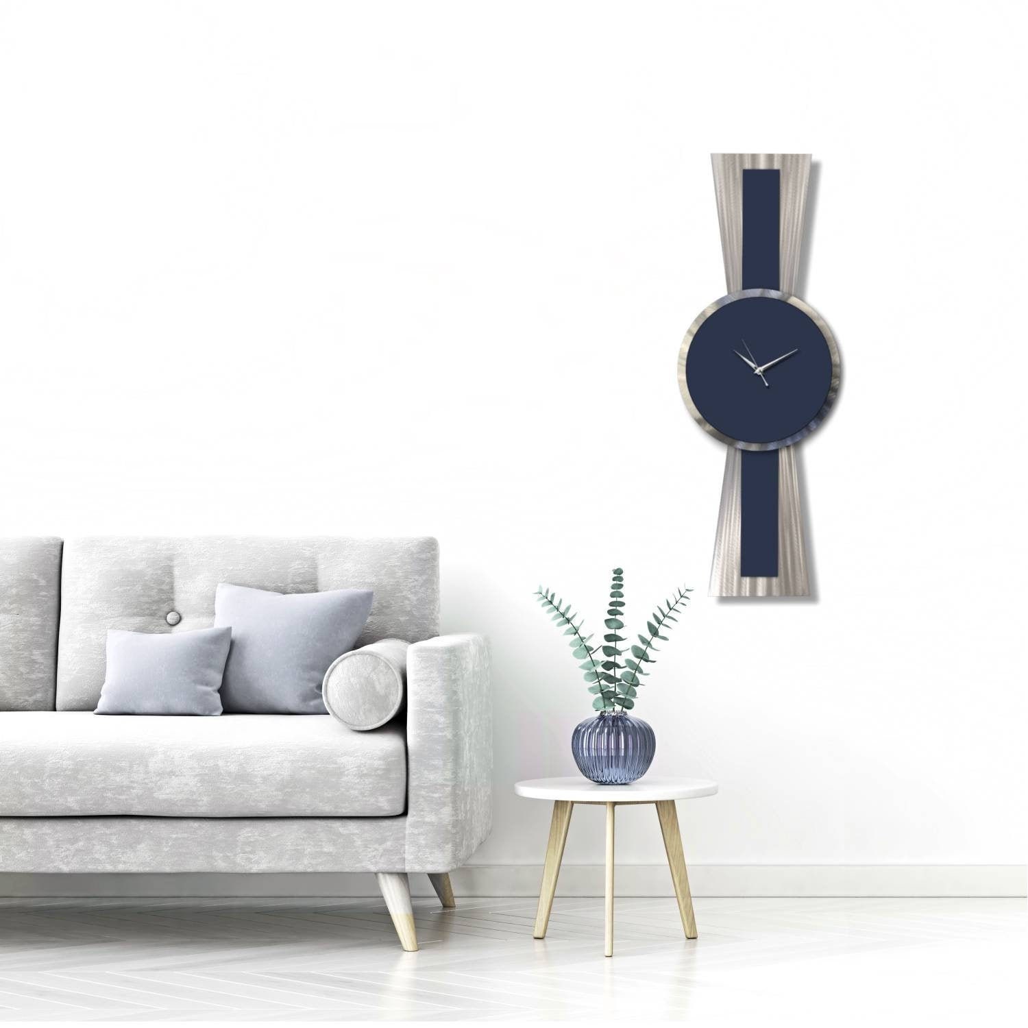 Retro Art Minimal Navy Blue Wall Clock 3D Art Designer Wall Etsy