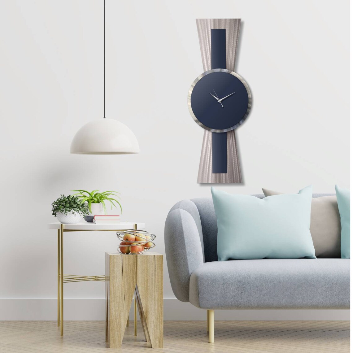 Navy Silver Wall Art Navy Blue Wall Clock 3D Art Abstract Etsy