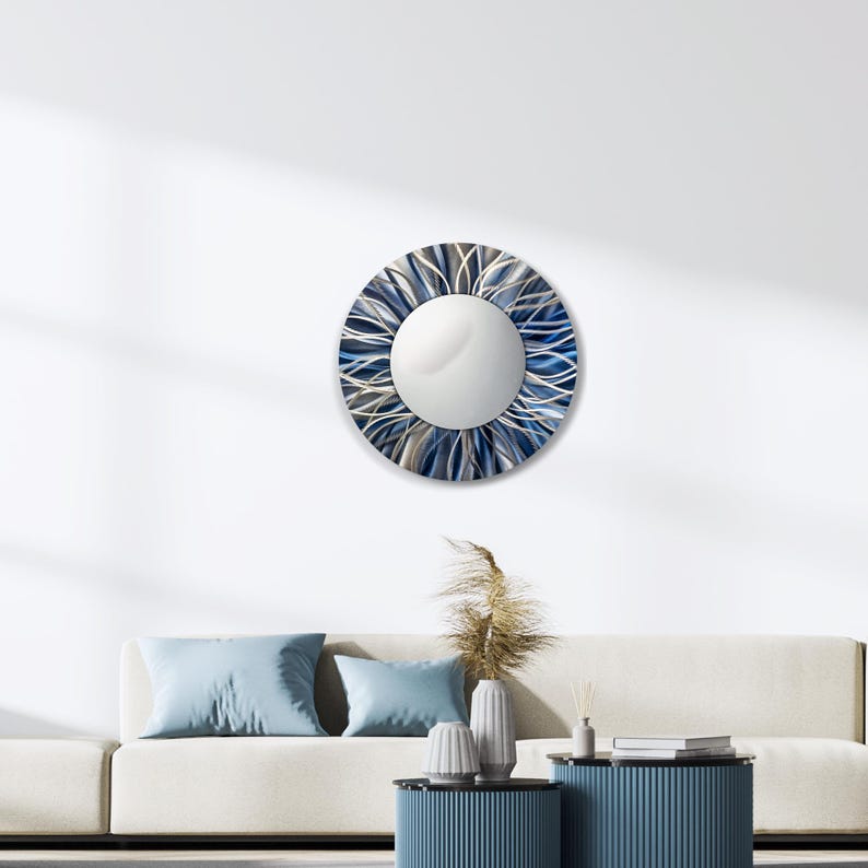 Navy Blue Decorative Wall Mirror, Metal Art, Navy Blue Decor, Abstract