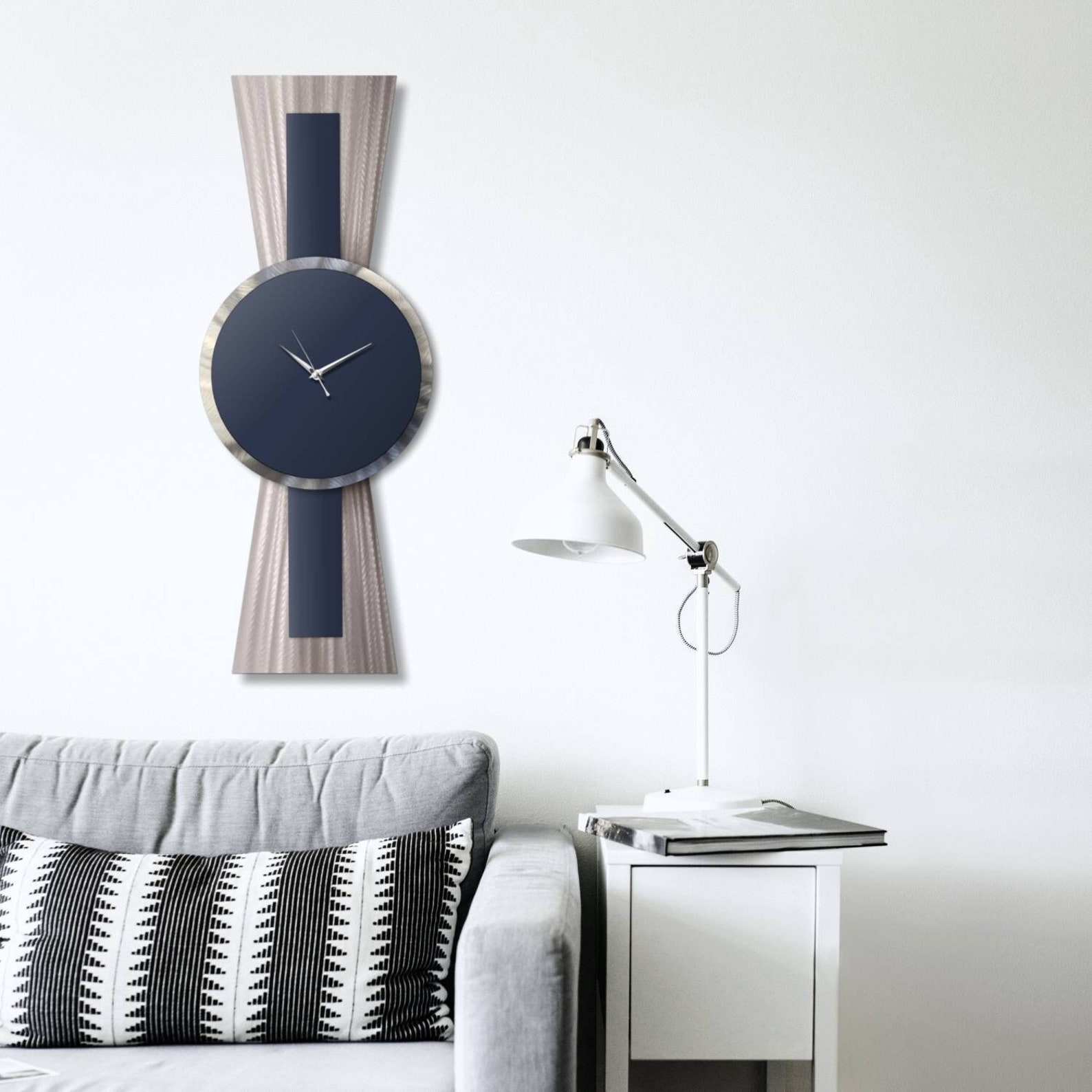Navy Silver Wall Art Navy Blue Wall Clock 3D Art Abstract Etsy UK