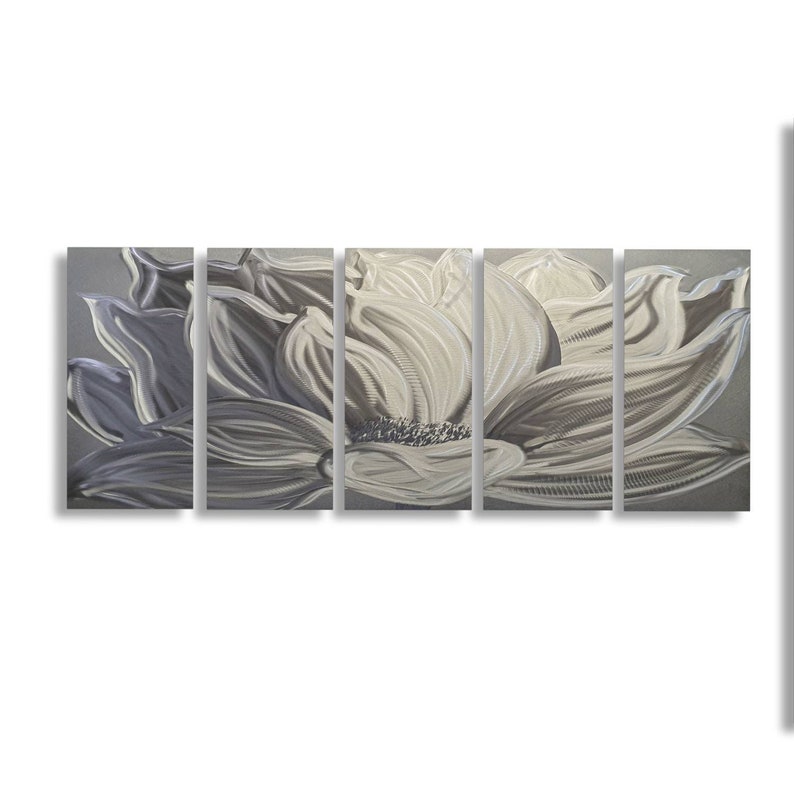 Silver Lotus Flower Wall Decor Metal Wall Art Abstract Etsy