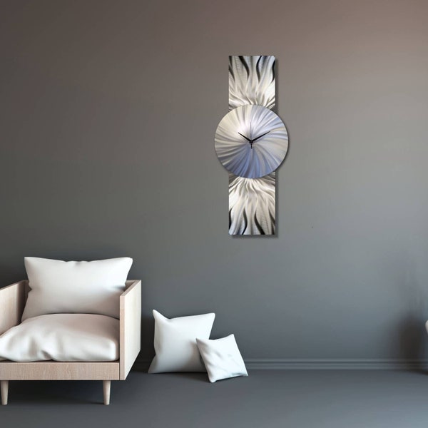 Large Metal Wall Clock, Modern Clock, Silver Metal Wall Art, Abstract Art, Home Decor, Unique Wall Clock, Wall Hanging, Metal Wall Sculpture