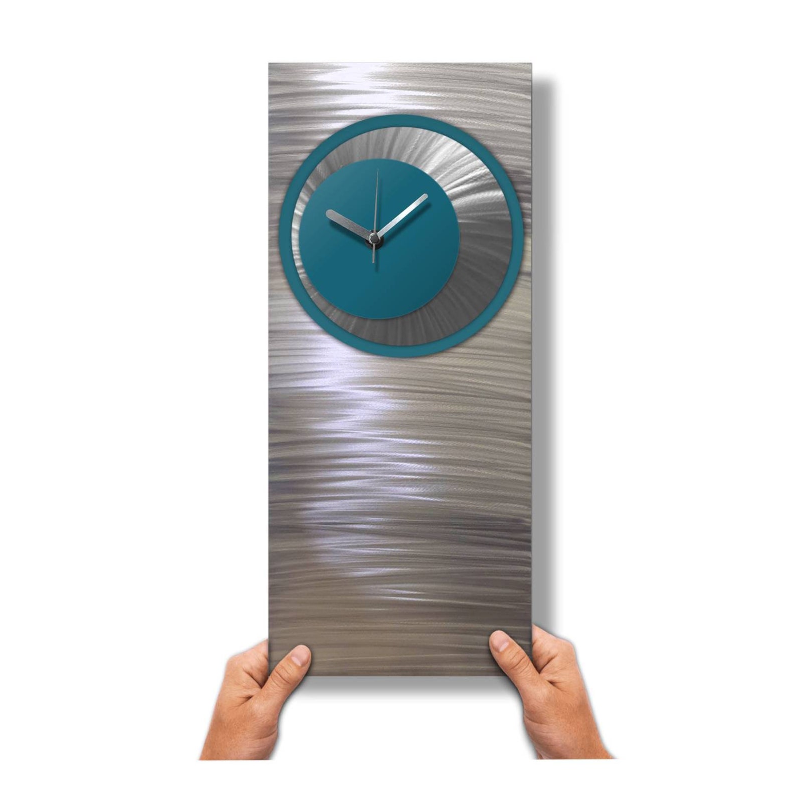 Teal Large Wall Clock Silver Art Modern Decor Designer Wall Etsy