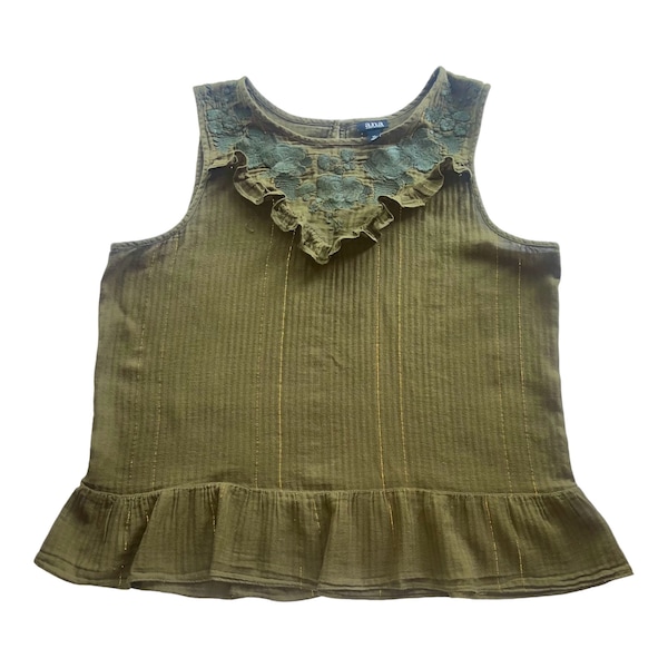 a.n.a Sleeveless Blouse With Ruffles XL Green J.C.Penny