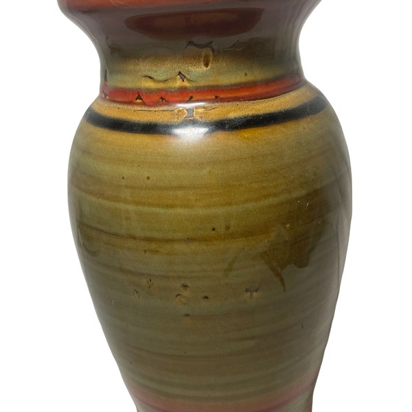 9” Tall Ceramic Modern Art Vase Light Brown & Mustard Colored 4” Opening