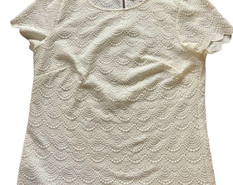 Ann Taylor LOFT Women's Small Scalloped Edge Lace Short Sleeve Polyester Top