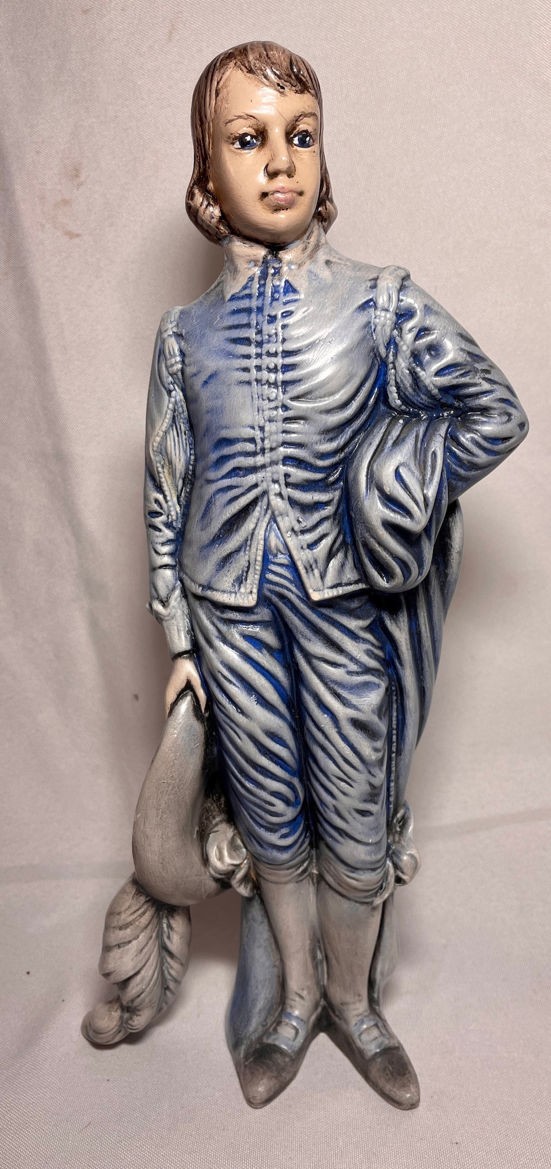 Blue Boy Statue Vintage Marked 12 Inches Hand Painted Ceramic Statues