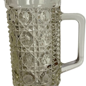 Vintage Windsor Clear Federal Glass Co. 6” Pint pitcher Button & Cane Pattern