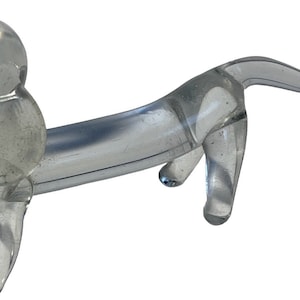 Miniature hand blown clear glass dachshund Datsun Dog 4” X 2”