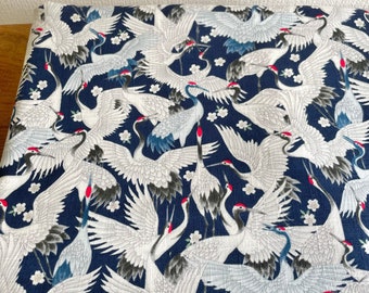 Tissu japonais Coton 50cm / au mètre / cour Crane Cotton Print Blue Asian DIY