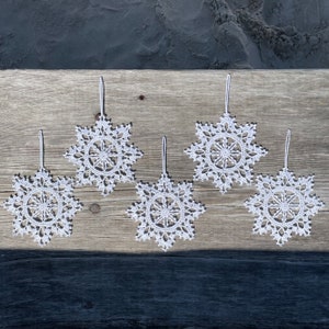 Five crochet snowflakes. Crochet snowflakes. Handmade snowflakes. Christmas decoration. Winter decoration. Christmas tree decoration