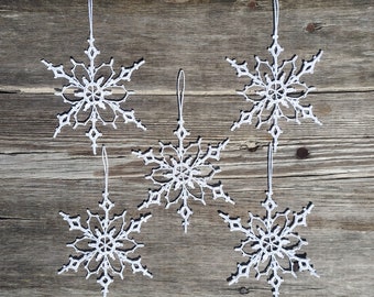 Five crochet snowflakes. Christmas accessory. Christmas ornament. Light decor. Light snowflakes. Christmas decor. Winter decor. Decoration