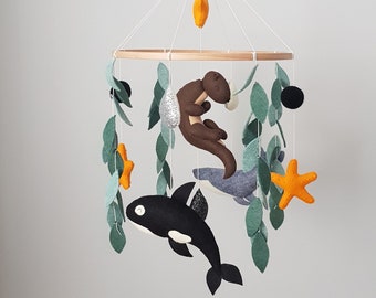 Baby mobile ocean, whale mobile, otter mobile, sea mobile, nautical mobile nursery,  baby sea mobile, ocean nursery, neutral baby mobile