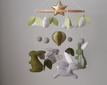 Neutral Baby Mobile, Hase Mobile, Wald Mobile, Hase Mobile, Hase Kinderzimmer, Baby Mobile, Wald Kinderzimmer, Hase Baby Shower