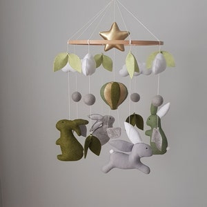 Baby mobile boy, bunny mobile, woodland mobile, rabbit mobile, bunny nursery, hot air balloon mobile, woodland nursery, bunny baby shower