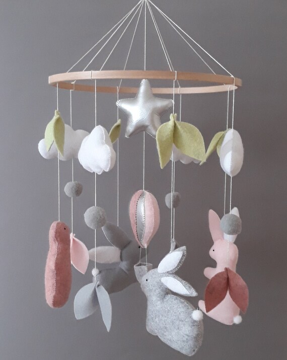 Baby Girl Mobile Crib Mobile Bunny Nursery Hanging Mobile Etsy