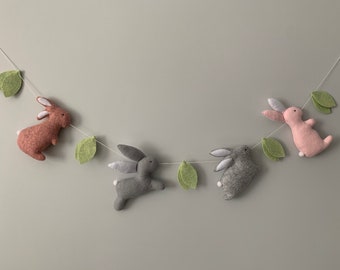 Bunny garland, bunny nursery garland, woodland garland, felt garland, bunny nursery theme, bunny baby shower, baby shower decor