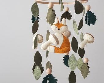 Woodland animal mobile, woodland mobile, fox baby mobile, woodland nursery, fox nursery, mushroom mobile, neutral baby mobile