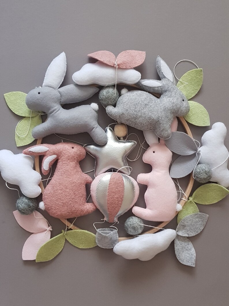 Baby girl mobile crib mobile bunny nursery hanging mobile Etsy