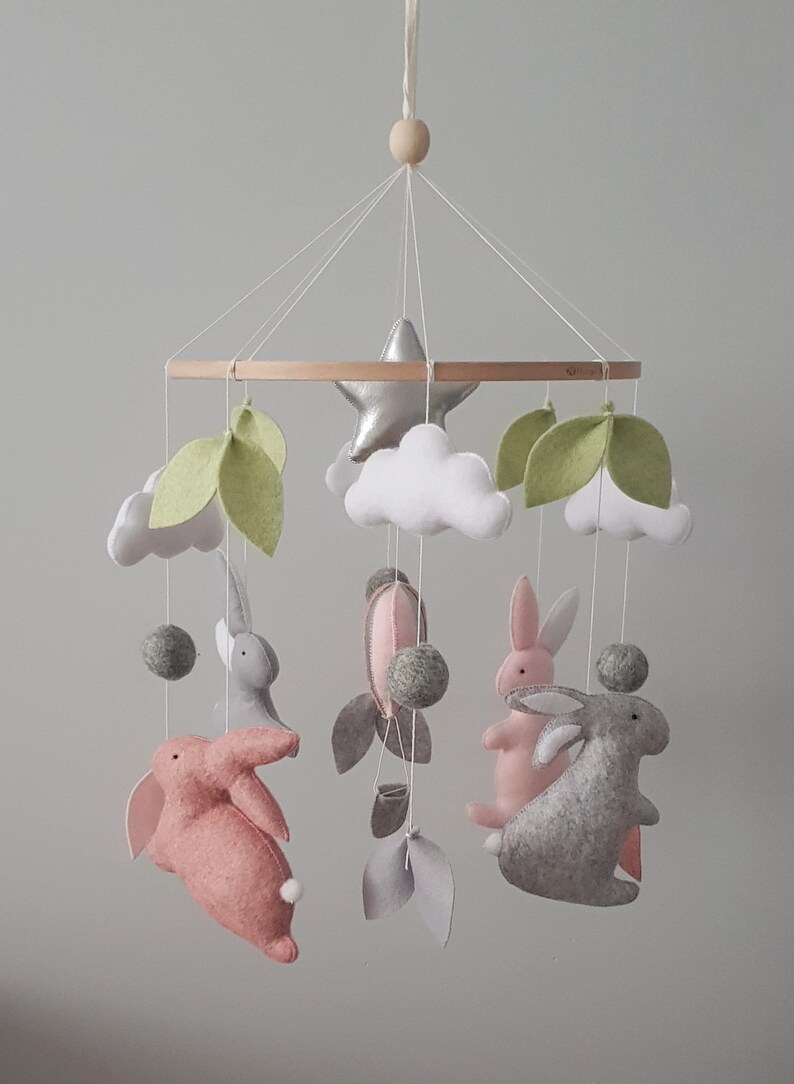 Baby Girl Mobile Crib Mobile Bunny Nursery Hanging Mobile Etsy