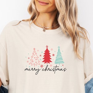 Merry Christmas Trees Comfort Colors Christmas Tshirt - Cute Christmas shirt for Women, Christmas gift