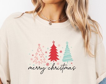 Merry Christmas Trees Comfort Colors Christmas Tshirt - Cute Christmas shirt for Women, Christmas gift