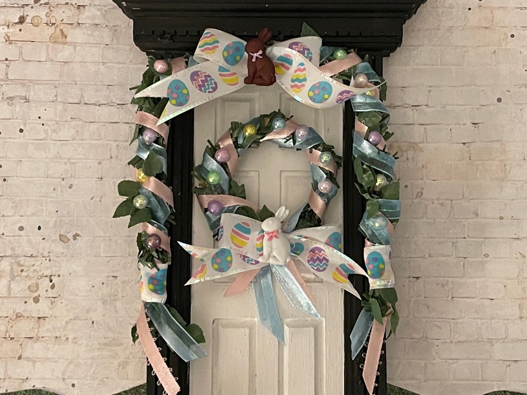 Elegant Easter Door Wreath and Garland Set Decorated With Egg Etsy