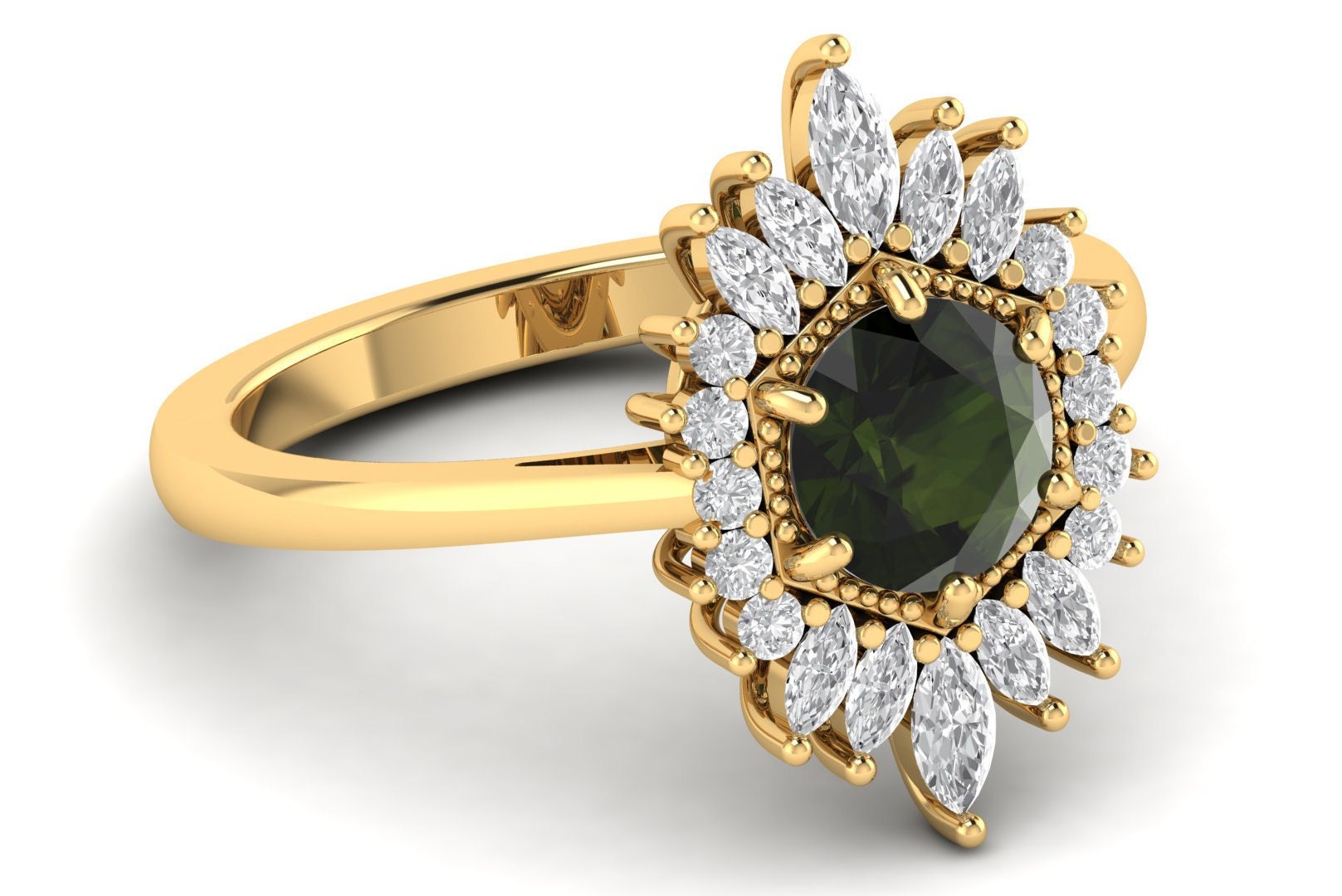 14k Gold Moldavite Ring for women Moldavite Engagement Rings | Etsy