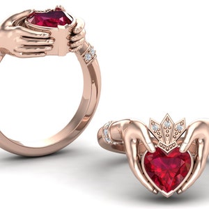 Ruby Engagement Ring Ruby Claddagh Rings Claddagh Promise Ring Claddagh Irish Ring Gold Claddagh Wedding Anniversary Ring Silver Claddagh