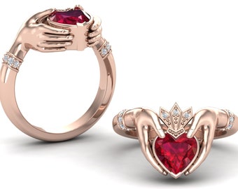 Rubinowy pierścionek zaręczynowy, Rubinowe pierścionki Claddagh, Pierścionek zaręczynowy Claddagh, Irlandzki pierścionek Claddagh, Złoty pierścionek Claddagh na rocznicę ślubu, Srebrny pierścionek Claddagh