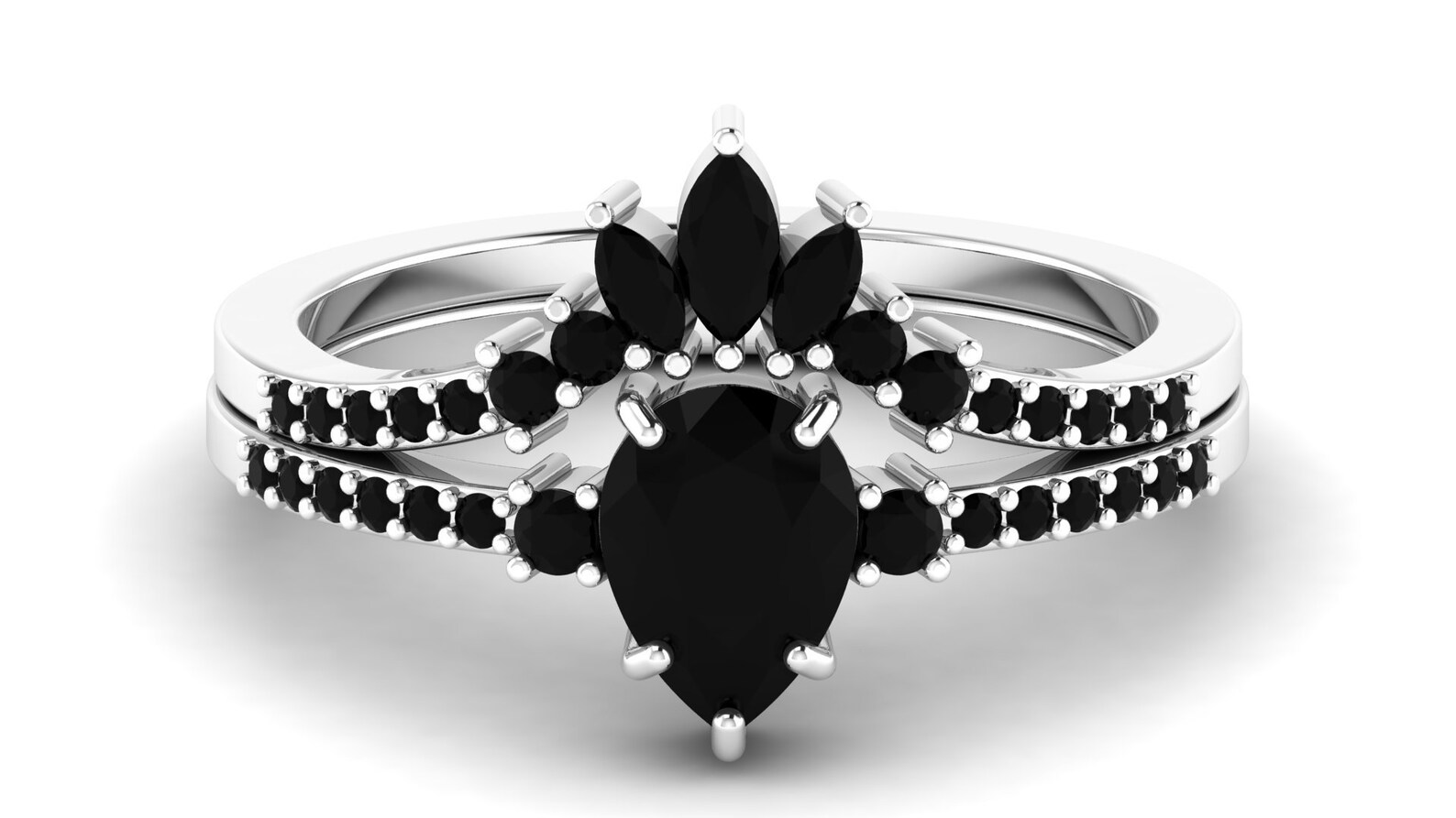 Black Onyx Engagement Ring Set Black Onyx Vintage Bridal Ring Etsy