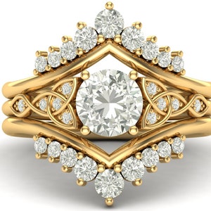 14K Gold Moissanite Engagement Ring Set Moissanite Diamond Wedding Ring Set Set Of Three Ring Bridal Anniversary Ring Set Promise Ring Set