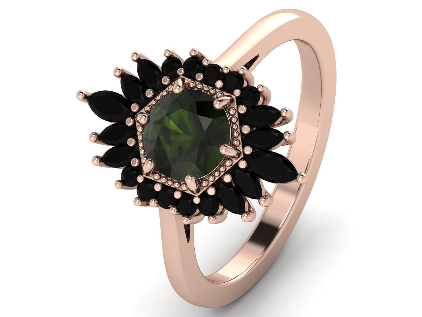 14k Gold Moldavite Ring for women Moldavite Engagement Rings Etsy