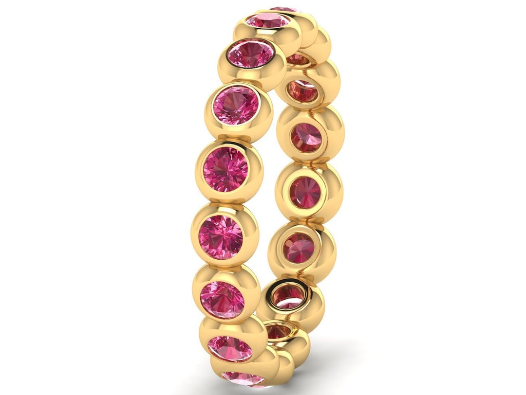 14k Gold Eternity Band for Women Rhodolite Garnet Full Eternity Ring ...