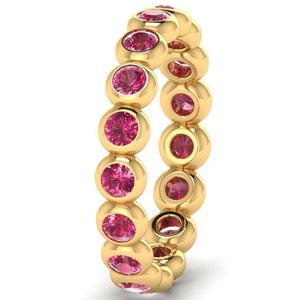 14k Gold Eternity Band For Women Rhodolite Garnet Full Eternity Ring Unique Wedding Band For Women Stacking Ring Promise Band Stackable Ring