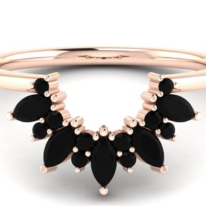 Black Onyx Ring For Women Curved Ring Onyx Engagement Ring Stacking ring Wedding Ring Matching Ring Anniversary Ring Black Spinel Ring