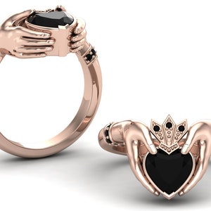 Natural Black Onyx Claddagh Ring Claddagh Engagement Ring For Women Unique Claddagh Wedding Ring Silver Claddagh Ring  Anniversary Ring Gift