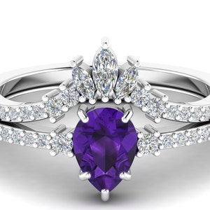 14K Gold Amethyst Engagement Ring Set Amthyst Ring Set For Women Amethyst Wedding Ring Set Bridal Ring Set For Women Amthyst Silver Ring Set