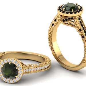 Art Deco Moldavite Ring for women 14k Gold Moldavite Ring Moldavite Engagement Rings Sterling Silver Moldavite Rings Moldavite Wedding Ring