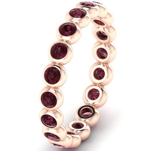 14k Gold Eternity Band Red Garnet Full Eternity Rings 925 Sterling Silver Unique Wedding Band  For Women Stacking Rings Bridal Promise Band