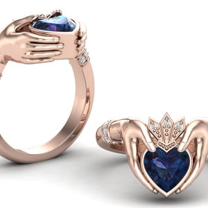 Vintage Alexandrite Claddagh Ring For Women Lab Alexandrite Engagement Ring Gold Claddagh Wedding Ring Sterling Silver Claddagh Ring
