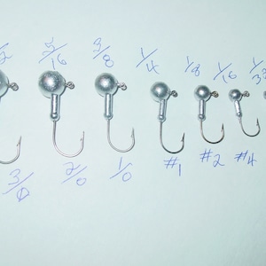 12 Unpainted Round Ball Jig Head with collar, Bass, Panfish 570 eagle claw Hook