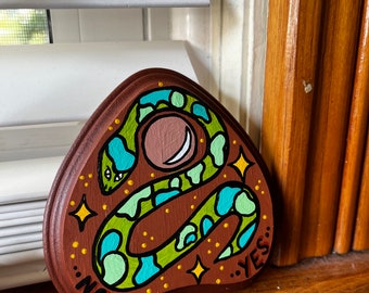 Planchette Painting, magical artwork, snake art, Spooky Wall Art, natural wood art, pastel Halloween decor, pastel goth art