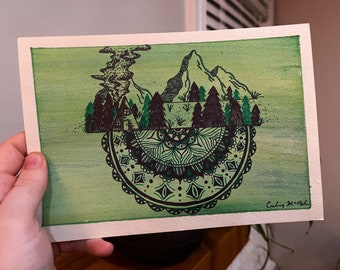 Forest Ink Drawing, Nature Mandala Doodle, Original Ink Drawing, Watercolour Painting