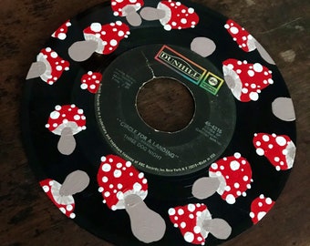 Small Mushroom Painting, Vinyl Record Art, Mushie Artwork, Repurposed Vinyl Record, Trippy Painting