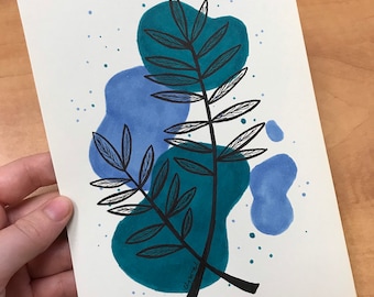 Line Art Plant, Nature Art, Monochrome Artwork, Original Flower Drawing