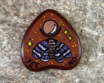 Planchette Painting, magical artwork, moth art, Spooky Wall Art, natural wood art, pastel Halloween decor, pastel goth art