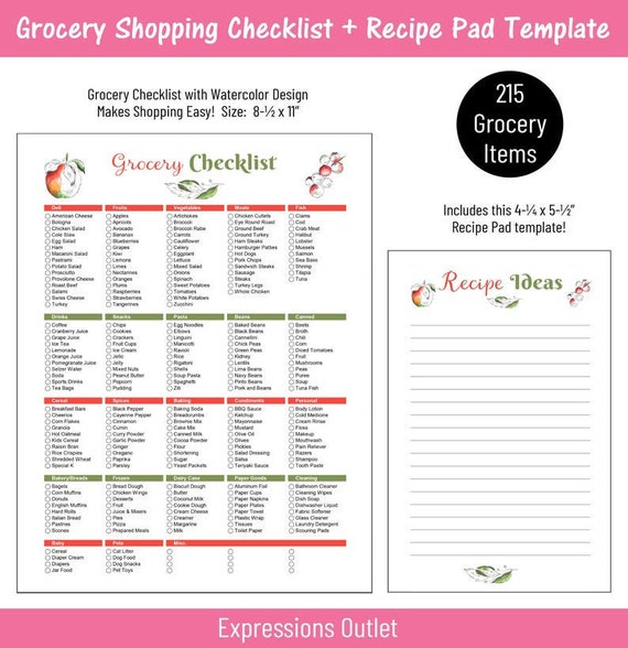 Grocery Checklist Printable Grocery List Shopping List Etsy India